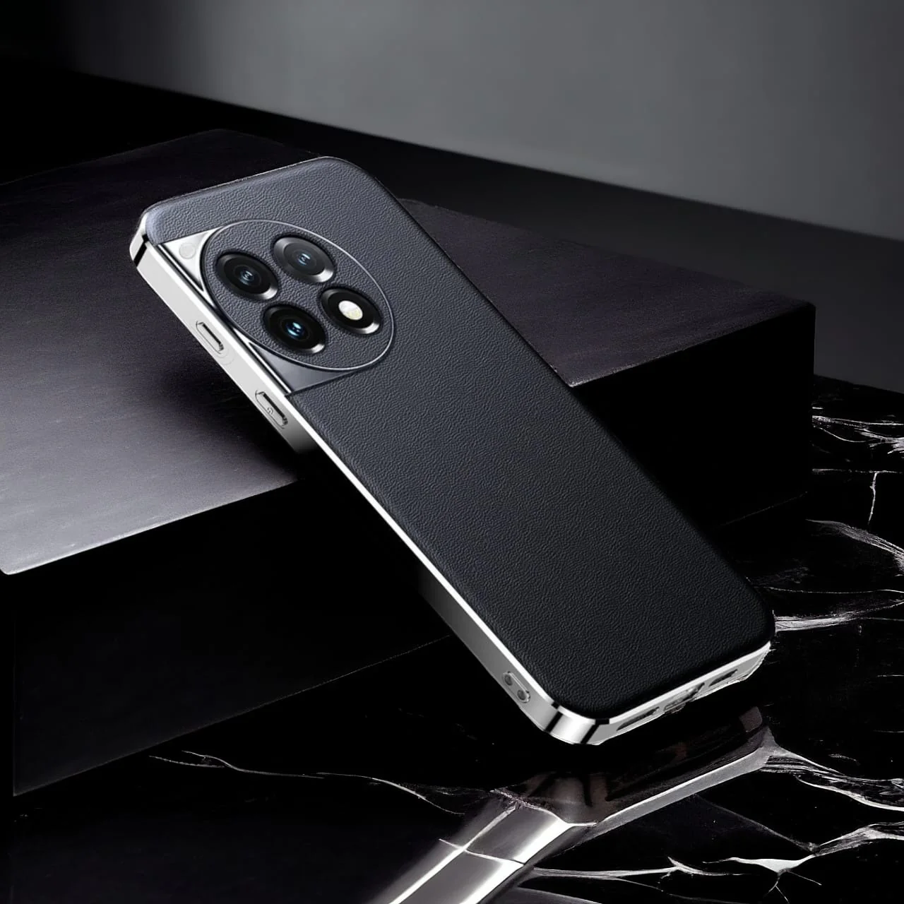 Chrome Edge Luxe Leather Case - OnePlus | 13s | Midnight Black